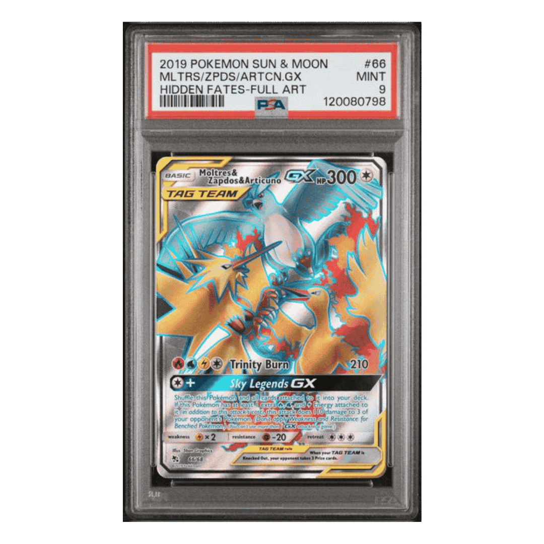 Moltres Zapdos Articuno GX PSA 9 2019 Pokemon Sun & Moon Hidden Fates - Full Art Card #66