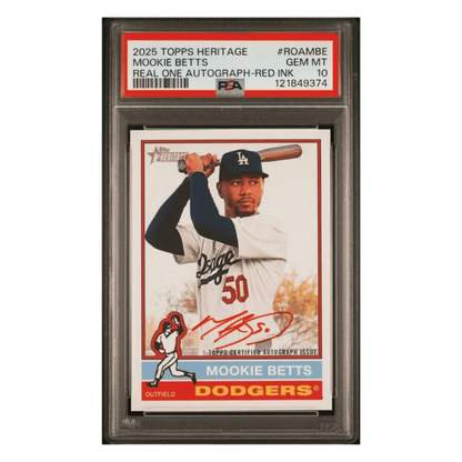 Mookie Betts PSA 10 2025 Topps Heritage Real One Autograph Red Ink #d/ 76 Card #ROAMBE