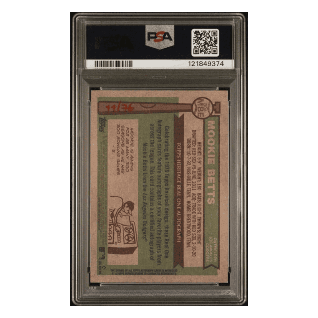 Mookie Betts PSA 10 2025 Topps Heritage Real One Autograph Red Ink #d/ 76 Card #ROAMBE