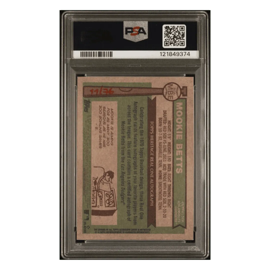 Mookie Betts PSA 10 2025 Topps Heritage Real One Autograph Red Ink #d/ 76 Card #ROAMBE