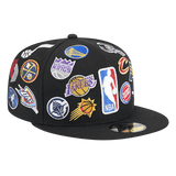 NBA All Over Logo New Era Black 59FIFTY Fitted Hat