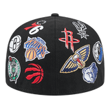 NBA All Over Logo New Era Black 59FIFTY Fitted Hat
