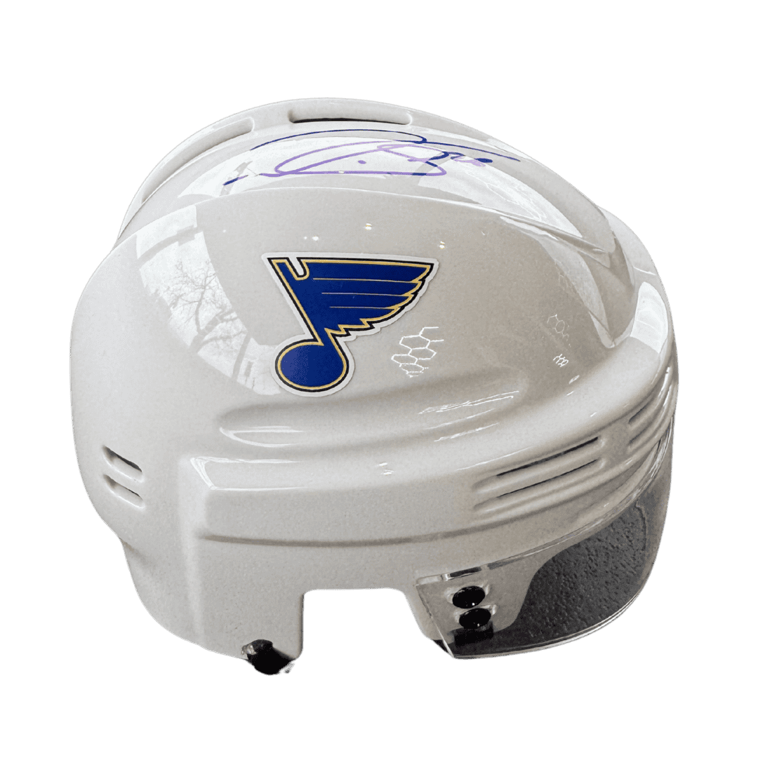 Nathan Walker St Louis Blues Autographed Mini Replica White Helmet - JSA COA