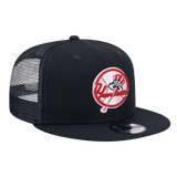 New York Yankees Throwback Trucker Meshback New Era Navy 9FIFTY Adjustable Snapback Hat