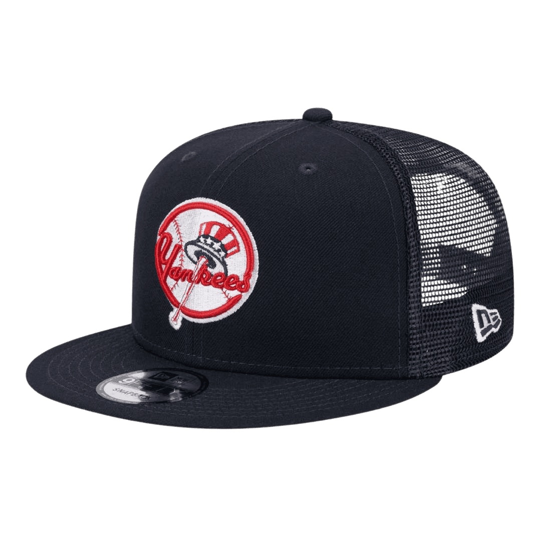 New York Yankees Throwback Trucker Meshback New Era Navy 9FIFTY Adjustable Snapback Hat