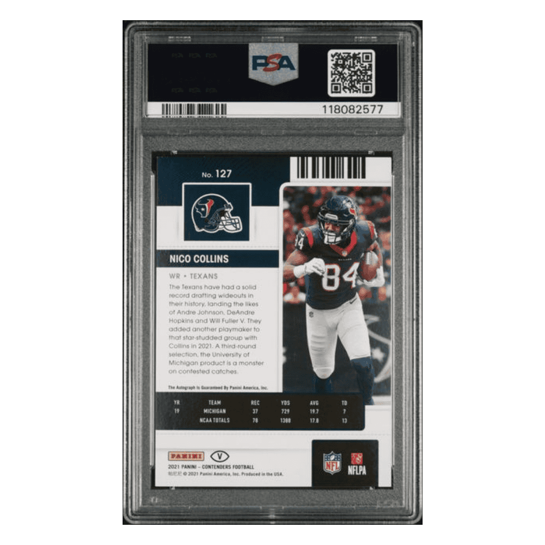 Nico Collins PSA 8 2021 Panini Contenders Variation Championship Ticket Autograph Rookie RC #d/ 25 Card #127