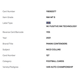 Nico Collins PSA 8 2021 Panini Contenders Variation Championship Ticket Autograph Rookie RC #d/ 25 Card #127