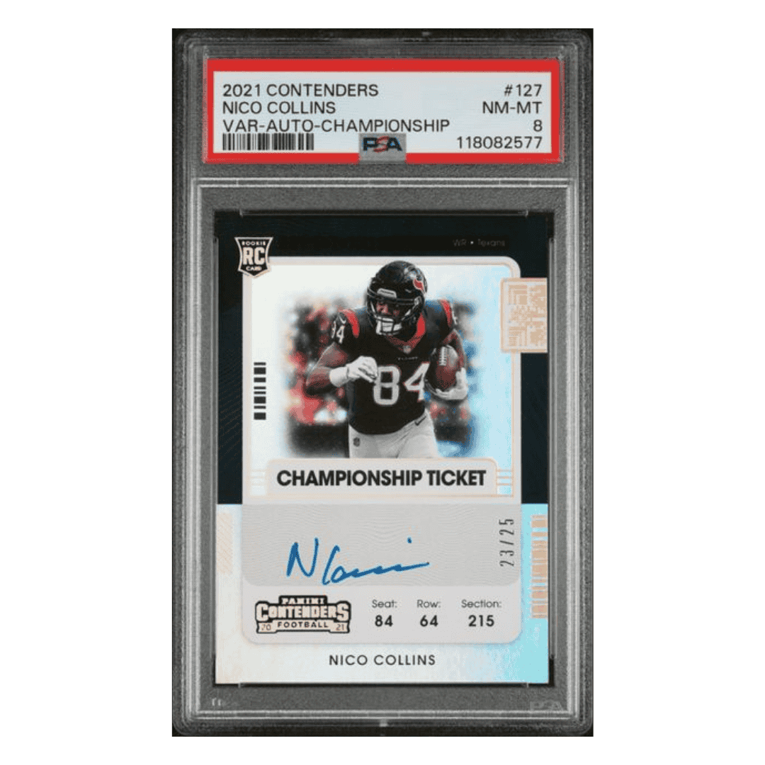 Nico Collins PSA 8 2021 Panini Contenders Variation Championship Ticket Autograph Rookie RC #d/ 25 Card #127