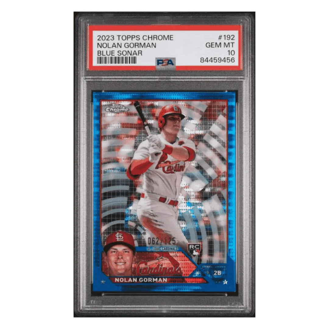Nolan Gorman PSA 10 2023 Topps Chrome Blue Sonar #d/ 125 Card #192