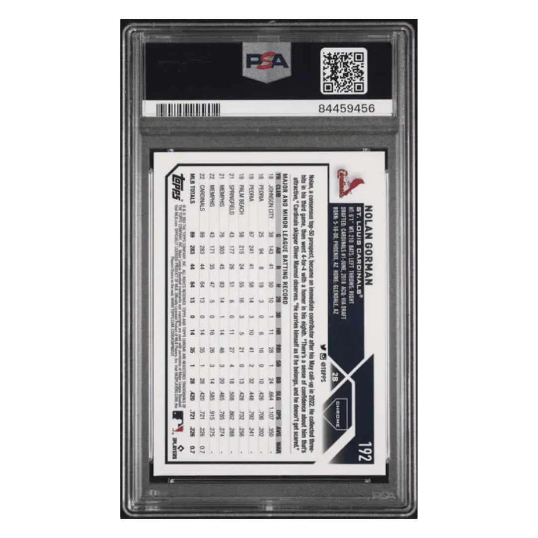 Nolan Gorman PSA 10 2023 Topps Chrome Blue Sonar #d/ 125 Card #192