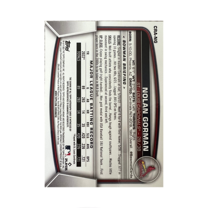 Nolan Gorman St Louis Cardinals 2023 Bowman Chrome Auto Green RC #93/99 CRA-NG