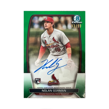Nolan Gorman St Louis Cardinals 2023 Bowman Chrome Auto Green RC #93/99 CRA-NG
