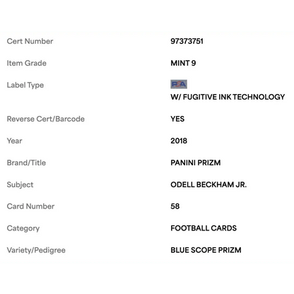 Odell Beckham Jr PSA 9 2018 Panini Prizm Blue Scope #d/ 99 Card #58