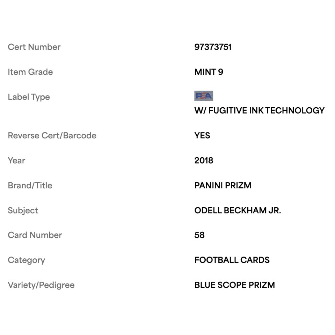 Odell Beckham Jr PSA 9 2018 Panini Prizm Blue Scope #d/ 99 Card #58