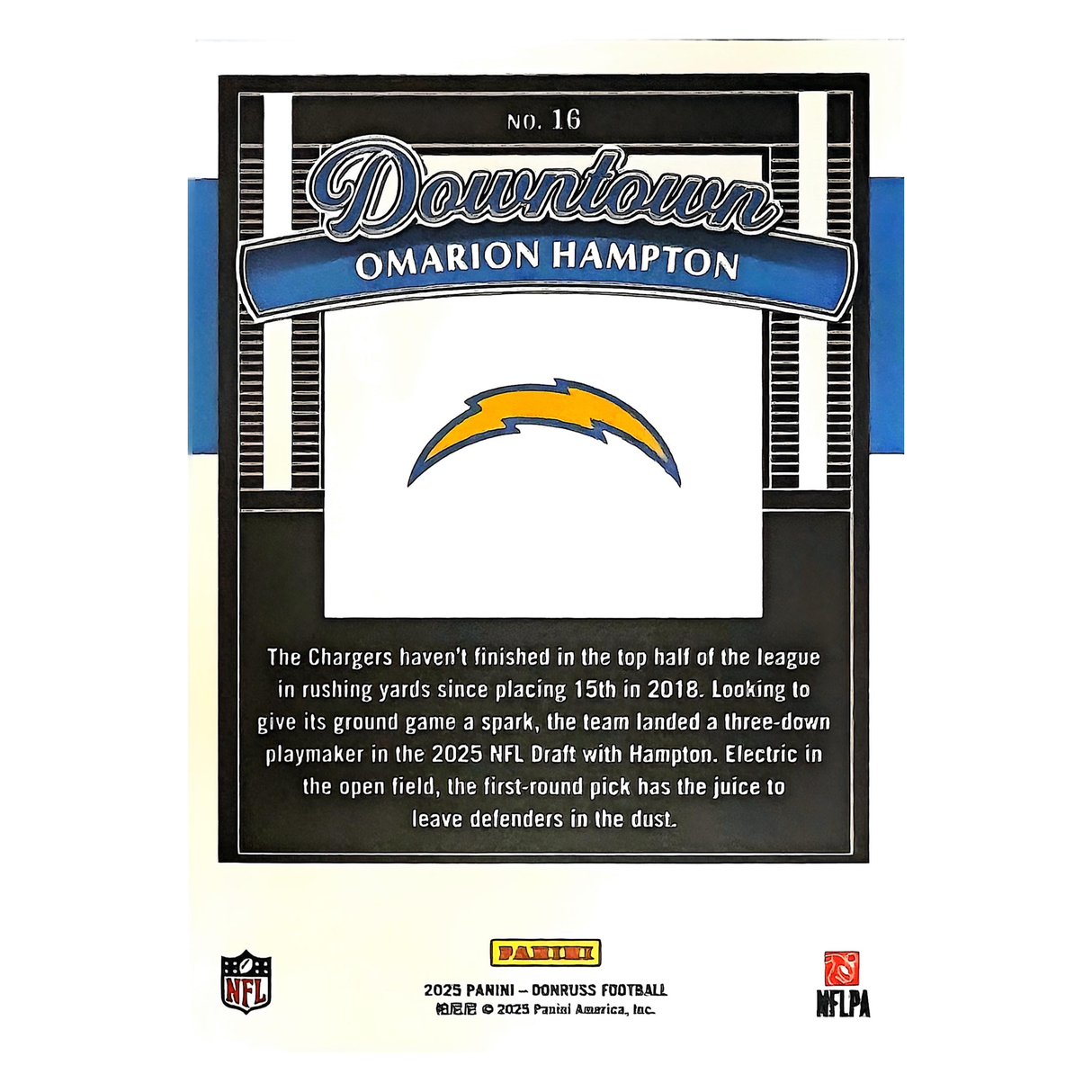 Omarion Hampton 2025 Panini Donruss Downtown Rookie RC Card #16