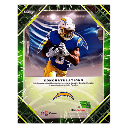 Omarion Hampton Los Angeles Chargers Fanatics 2025 Emanate Auto Green #d/ 99 8x10