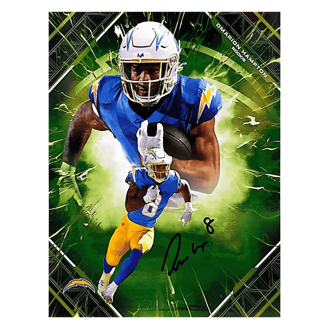 Omarion Hampton Los Angeles Chargers Fanatics 2025 Emanate Auto Green #d/ 99 8x10