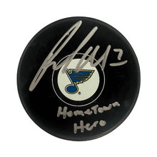 Pat Maroon St Louis Blues Autographed Logo Puck with Hometown Hero Inscription - JSA COA
