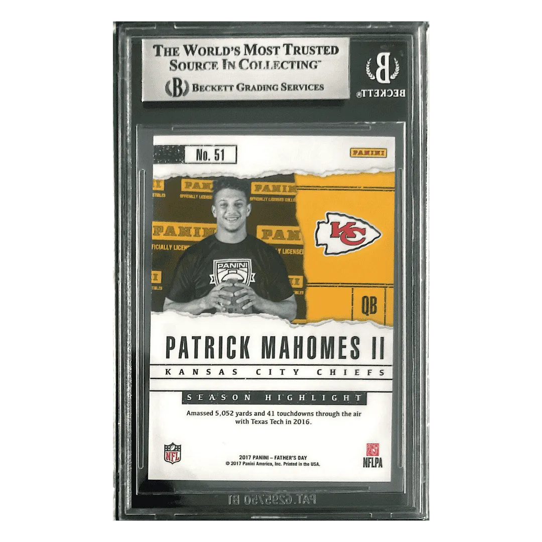 Patrick Mahomes BGS 9 2017 Panini Fathers Day Rookie RC #d/ 499 Card #51