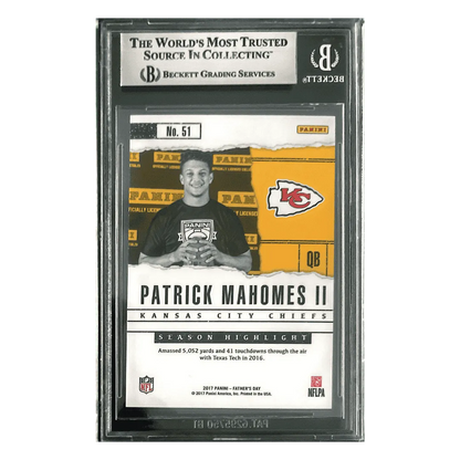 Patrick Mahomes BGS 9 2017 Panini Fathers Day Rookie RC #d/ 499 Card #51
