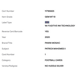 Patrick Mahomes PSA 10 2020 Panini Mosaic No Huddle Silver Card #1