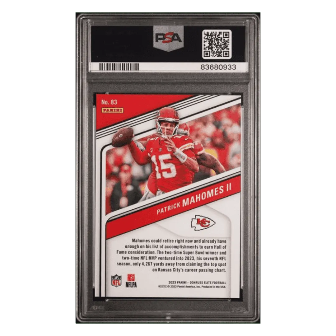 Patrick Mahomes PSA 9 2023 Panini Donruss Elite Blue #d/ 99 Card #83