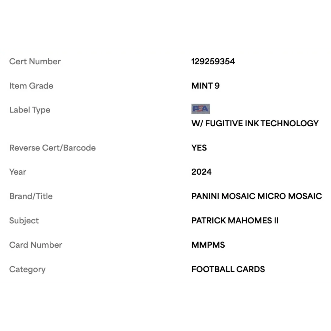 Patrick Mahomes PSA 9 2024 Panini Mosaic Micro Mosaic Case Hit Card #MMPMS