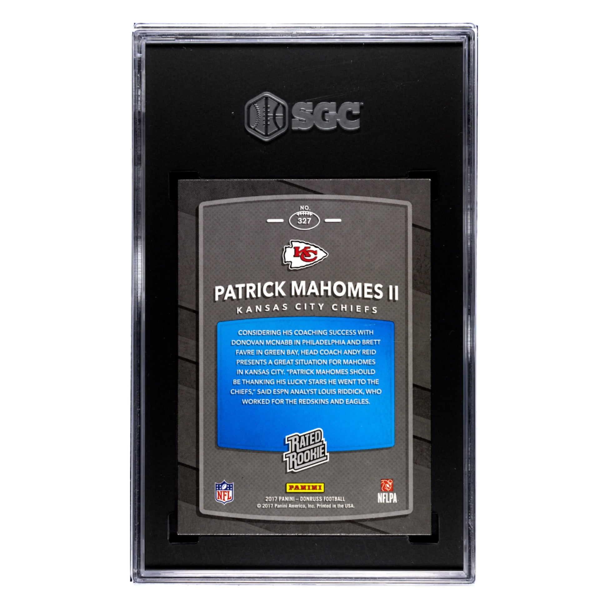Patrick Mahomes SGC 10 2017 Panini Donruss Rated Rookie Card #327