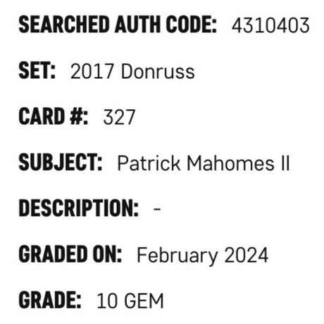 Patrick Mahomes SGC 10 2017 Panini Donruss Rated Rookie Card #327