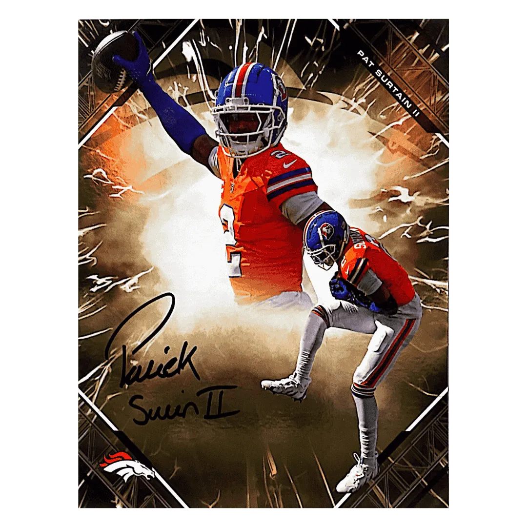 Patrick Surtain II Denver Broncos Fanatics 2025 Emanate Auto Gold #d/ 50 8x10