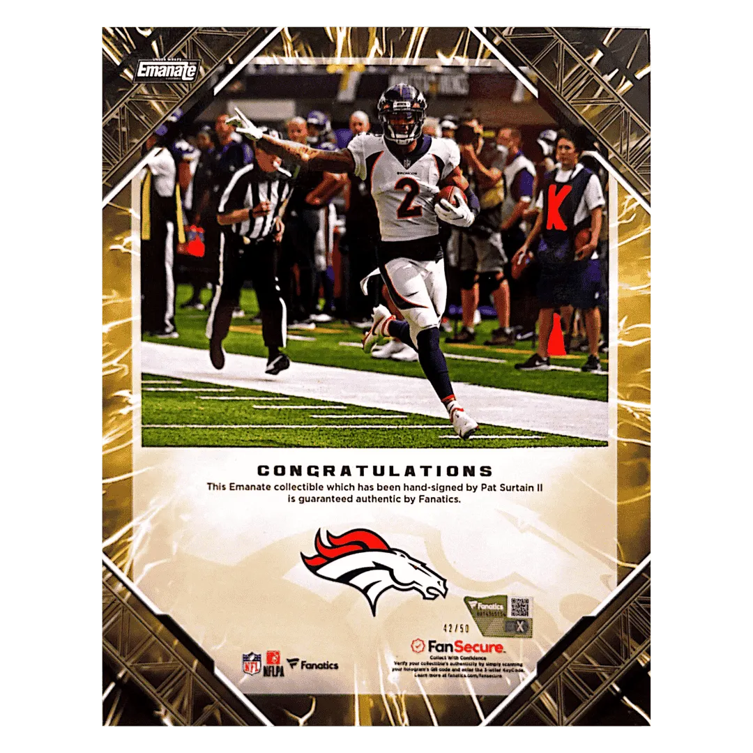 Patrick Surtain II Denver Broncos Fanatics 2025 Emanate Auto Gold #d/ 50 8x10