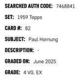 Paul Hornung SGC 4 1959 Topps Card #82