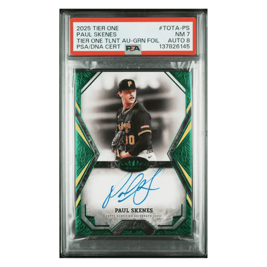 Paul Skenes PSA 7 2025 Topps Tier One Talent Autograph Green Foil #d/ 20 Card #TOTA-PS