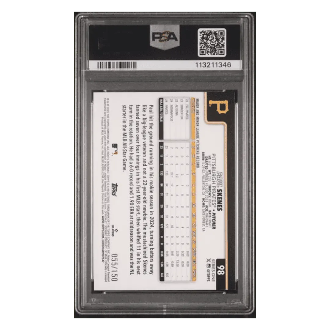 Paul Skenes PSA 9 2025 Topps Blue Rainbow Foil #d/ 150 Card #98