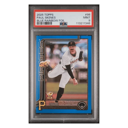 Paul Skenes PSA 9 2025 Topps Blue Rainbow Foil #d/ 150 Card #98
