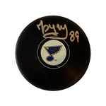 
Pavel Buchnevich St Louis Blues Autographed Logo Puck - JSA COA — Front
