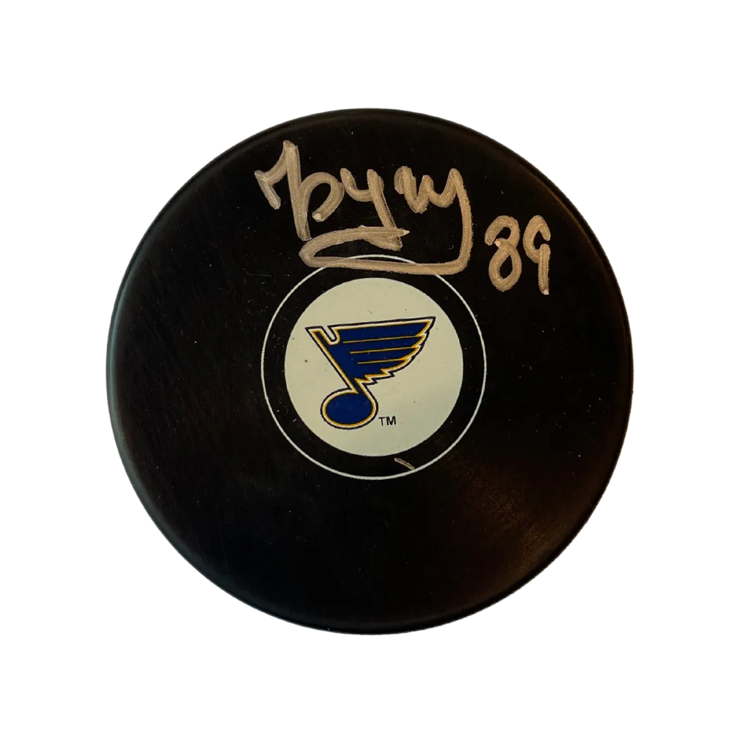 Pavel Buchnevich St Louis Blues Autographed Logo Puck - JSA COA