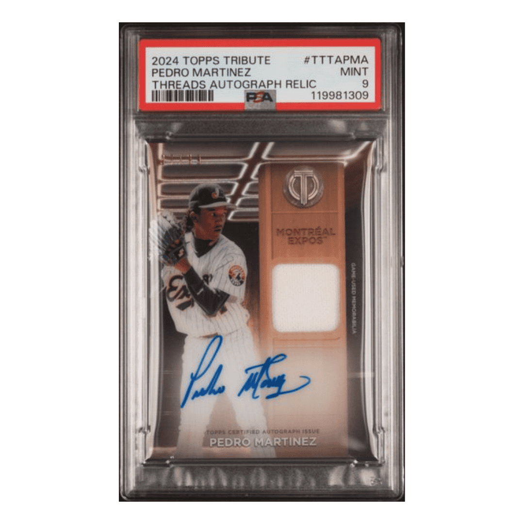 Pedro Martinez PSA 9 2024 Topps Tribute Threads Autograph Relic Card #TTTAPMA