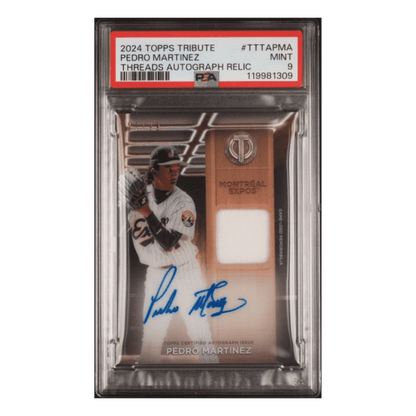 Pedro Martinez PSA 9 2024 Topps Tribute Threads Autograph Relic Card #TTTAPMA