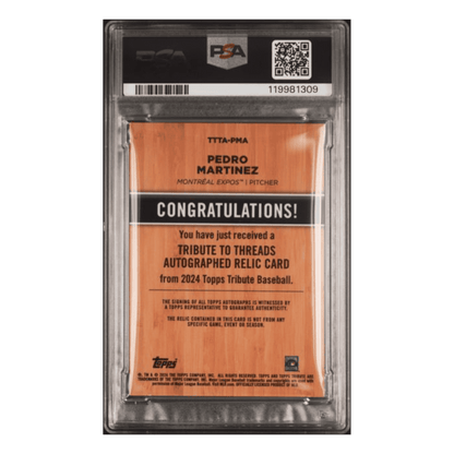 Pedro Martinez PSA 9 2024 Topps Tribute Threads Autograph Relic Card #TTTAPMA