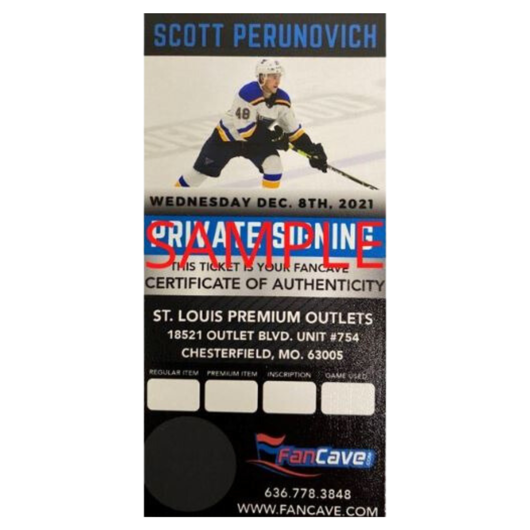 Scott Perunovich St Louis Blues Autographed First Skate Photo w/ NHL Debut - Fan Cave COA