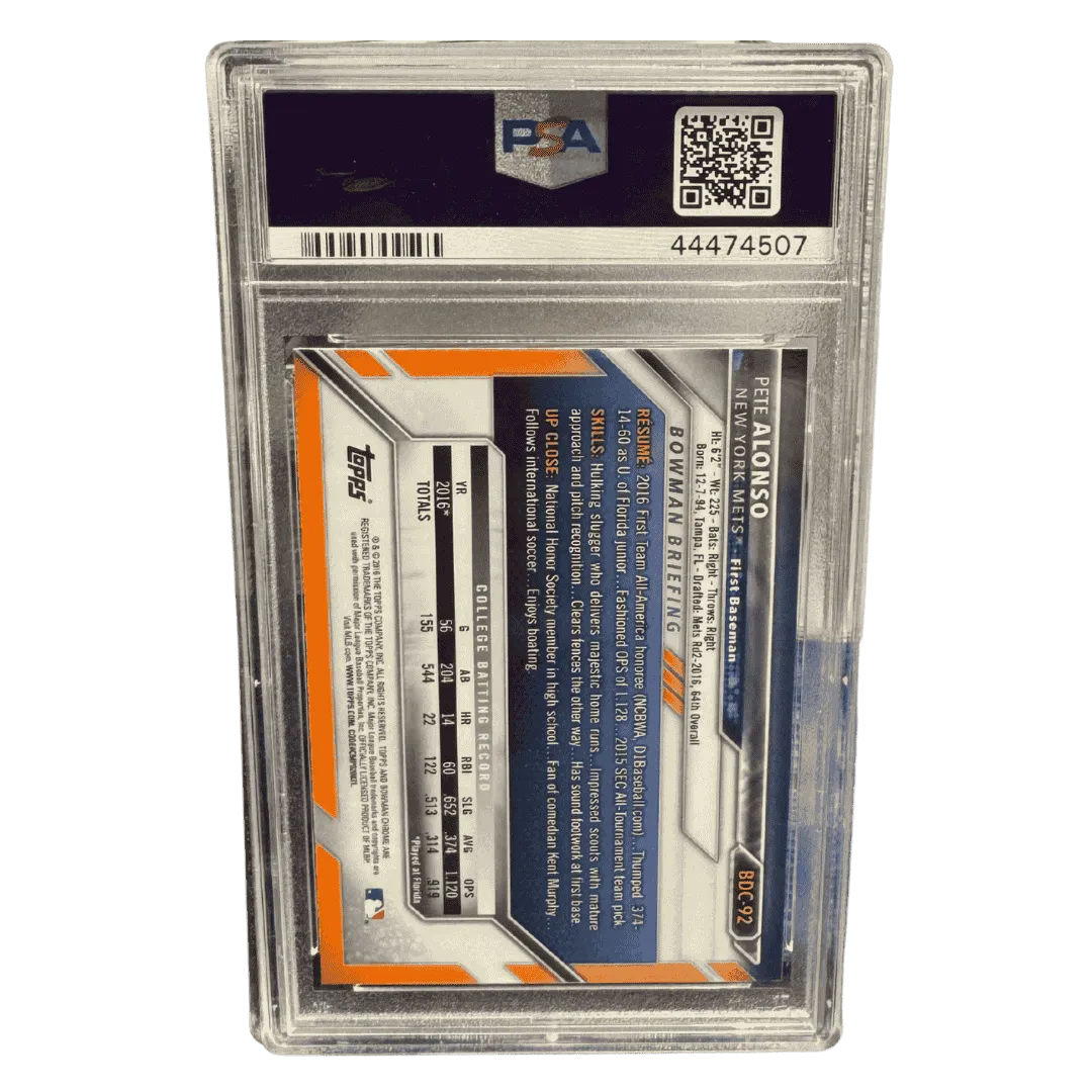 Pete Alonso PSA 10 2016 Topps Bowman Draft Chrome Card #BDC92