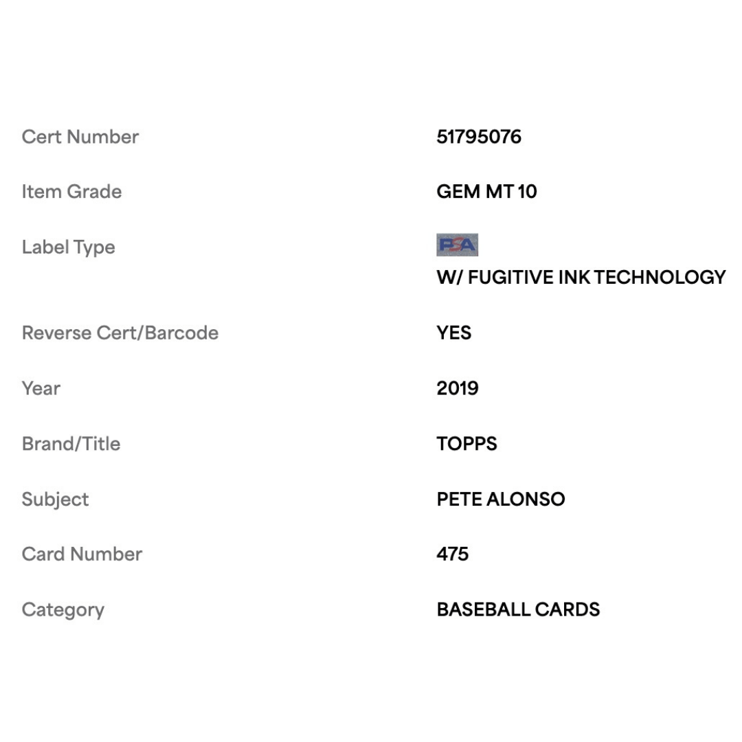 Pete Alonso PSA 10 2019 Topps Rookie RC Card #475