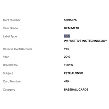 Pete Alonso PSA 10 2019 Topps Rookie RC Card #475