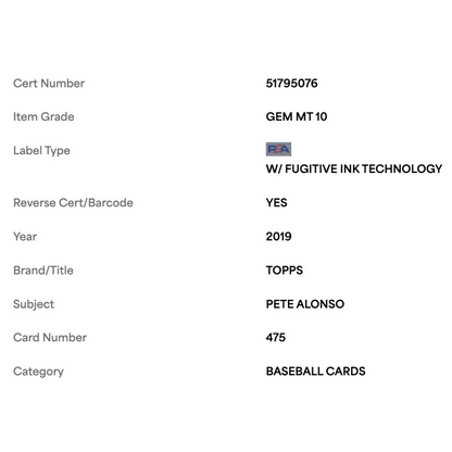 Pete Alonso PSA 10 2019 Topps Rookie RC Card #475