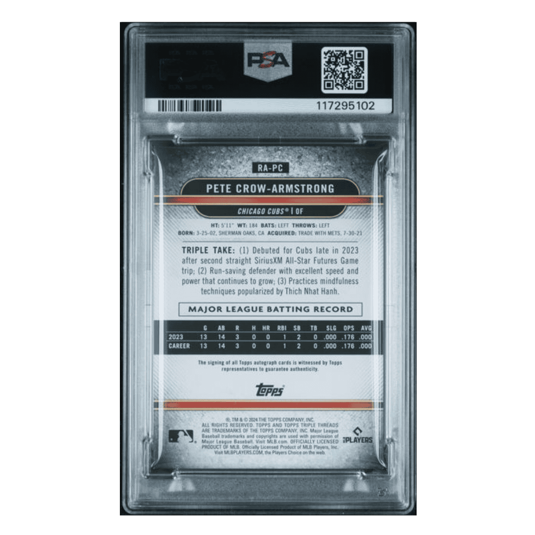 Pete Crow-Armstrong PSA 8 2024 Topps Triple Threads Autograph Rookie RC #d /199 Card #PC