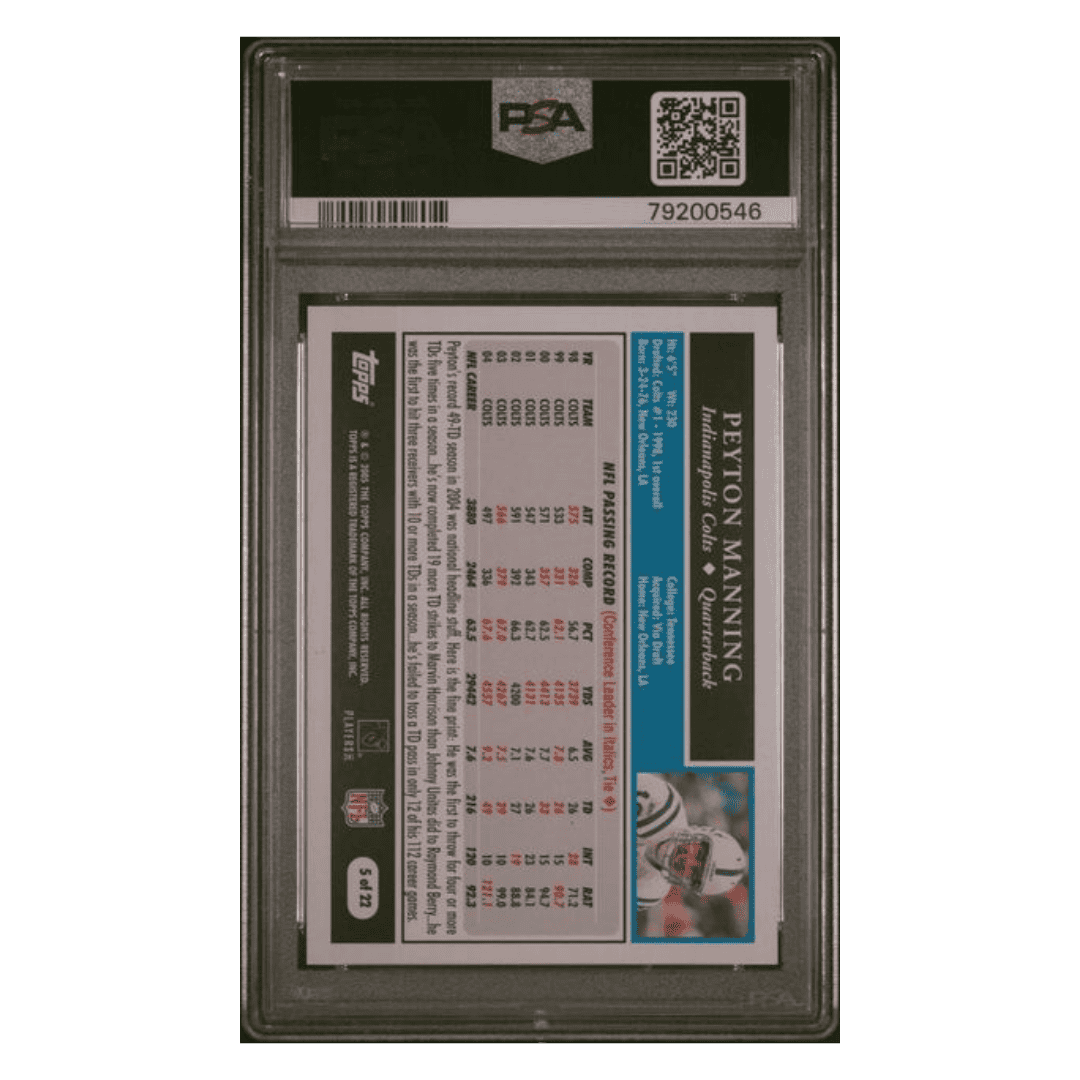 Peyton Manning PSA 10 2005 Topps Turn Back The Clock Card #5