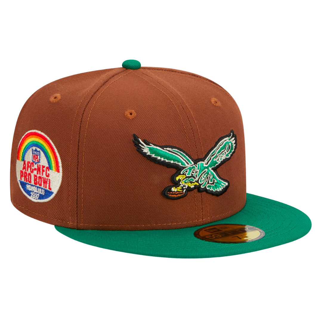 Philadelphia Eagles Harvest 1987 Pro Bowl Patch New Era Brown/Green 59FIFTY Fitted Hat