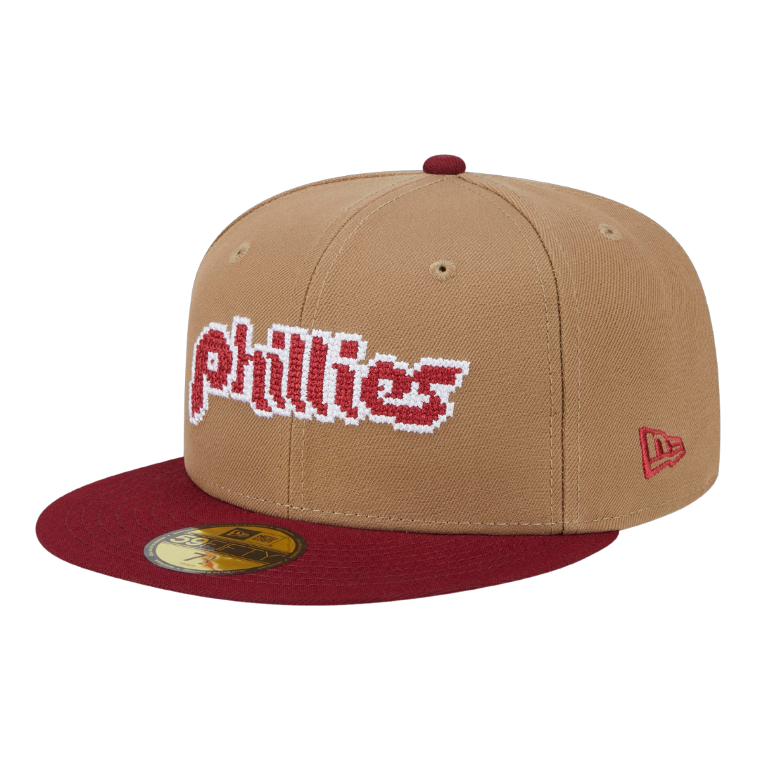 Philadelphia Phillies 8-Bit Wordmark New Era Khaki 59FIFTY Fitted Hat