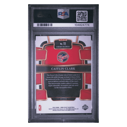 Caitlin Clark PSA 10 2024 Panini Select WNBA Rookie RC Card #72